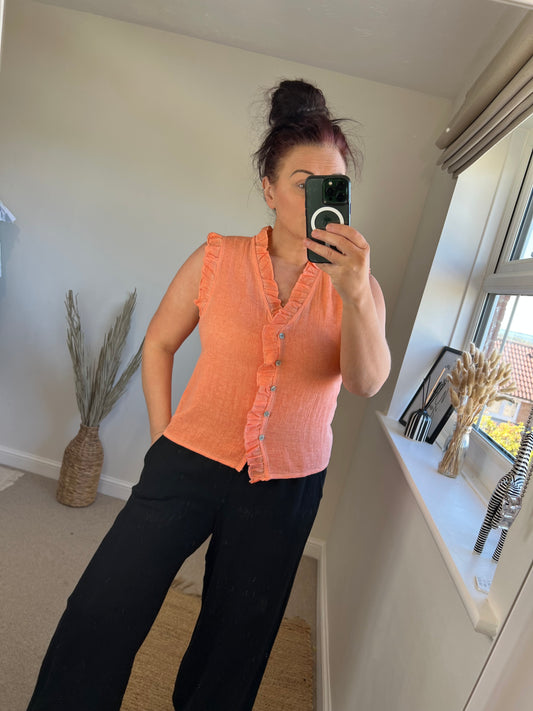 Linen Frill Top - Orange