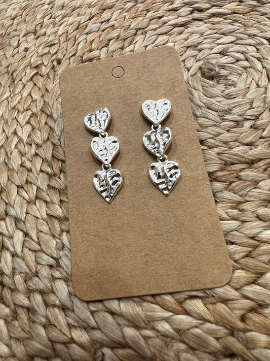 Fashion Earrings - Silver Drop Hearts