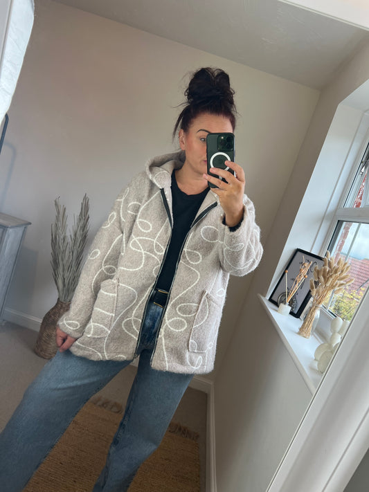 Hooded Embroidered Jacket - Beige