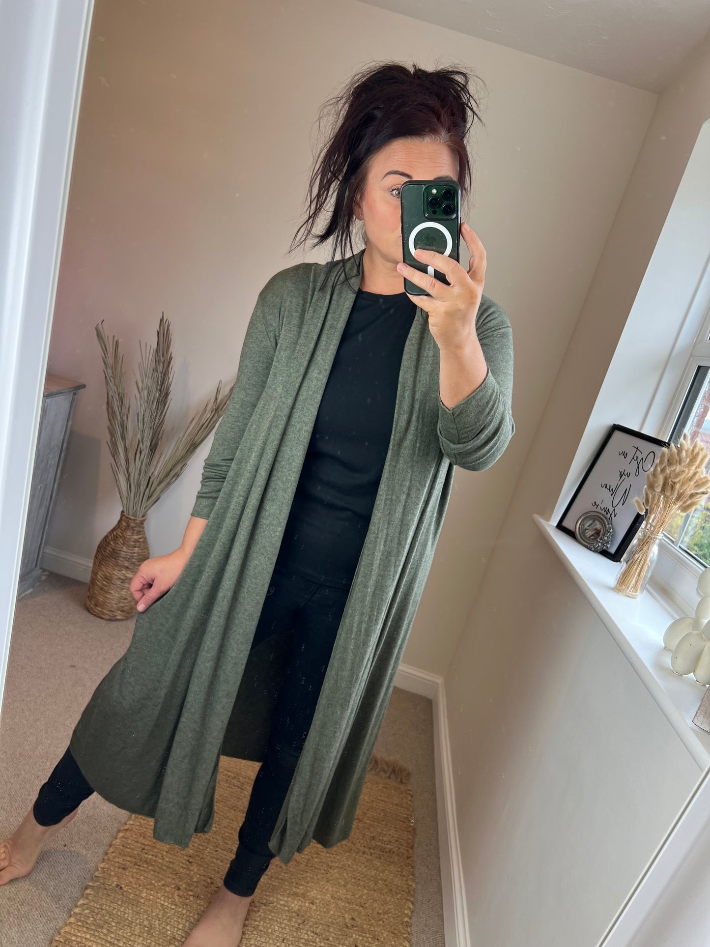 Long Open Cardigan - Khaki