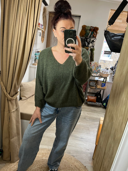 V Neck Jumper - Khaki