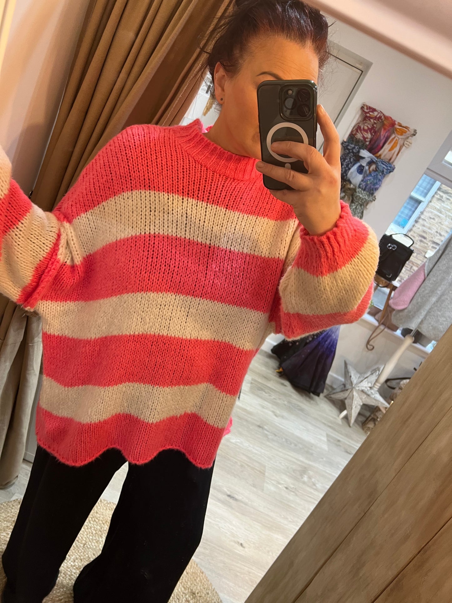 Chunky Stripe Jumper - Coral