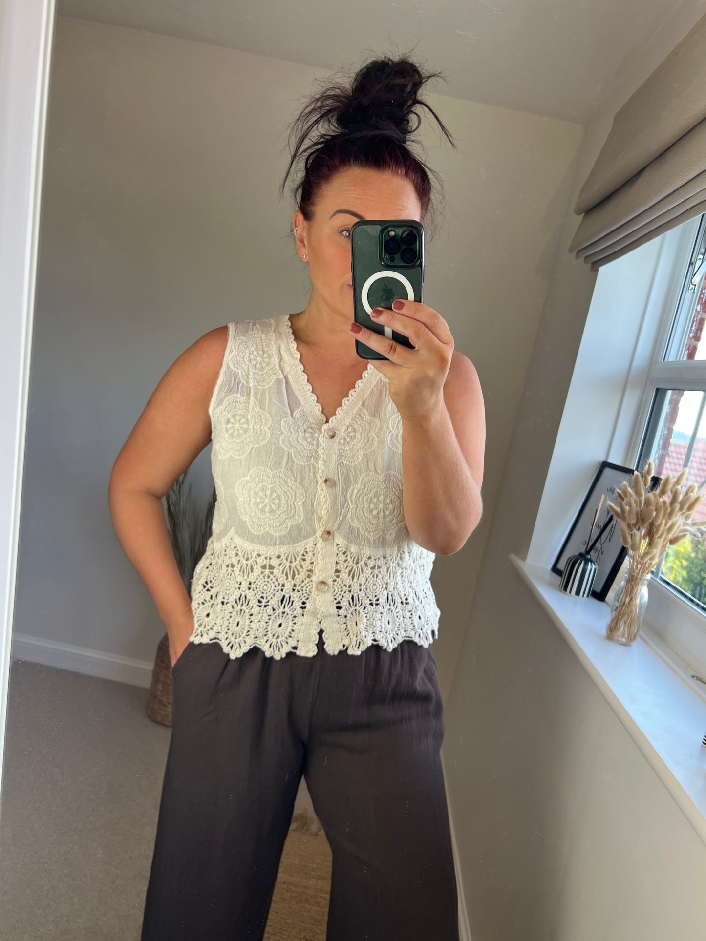Crochet Lace Waistcoat- Cream