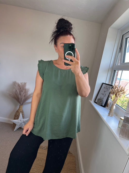Ruffle Sleeve Top - Khaki