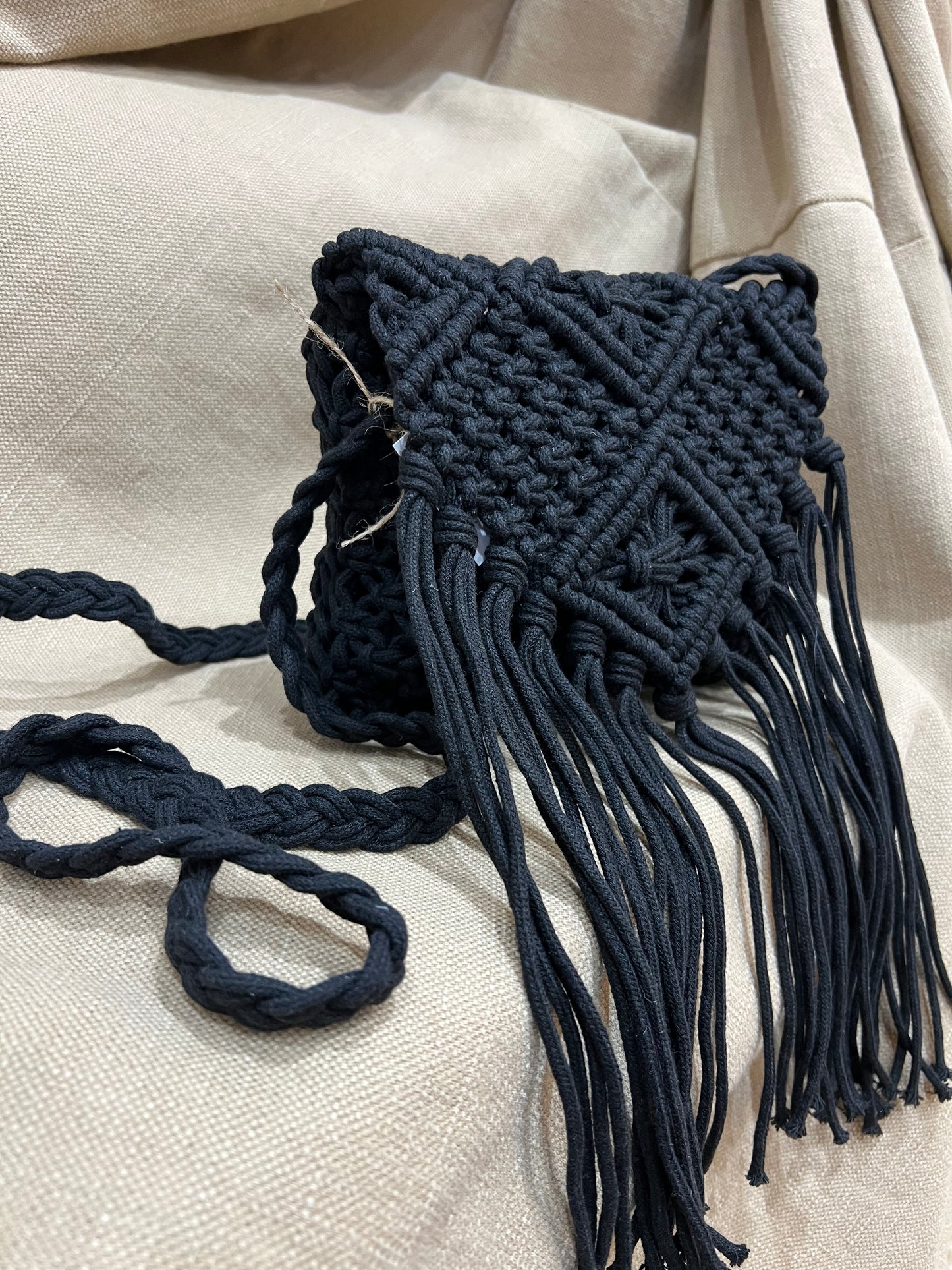 Crochet Crossbody Bag - Black