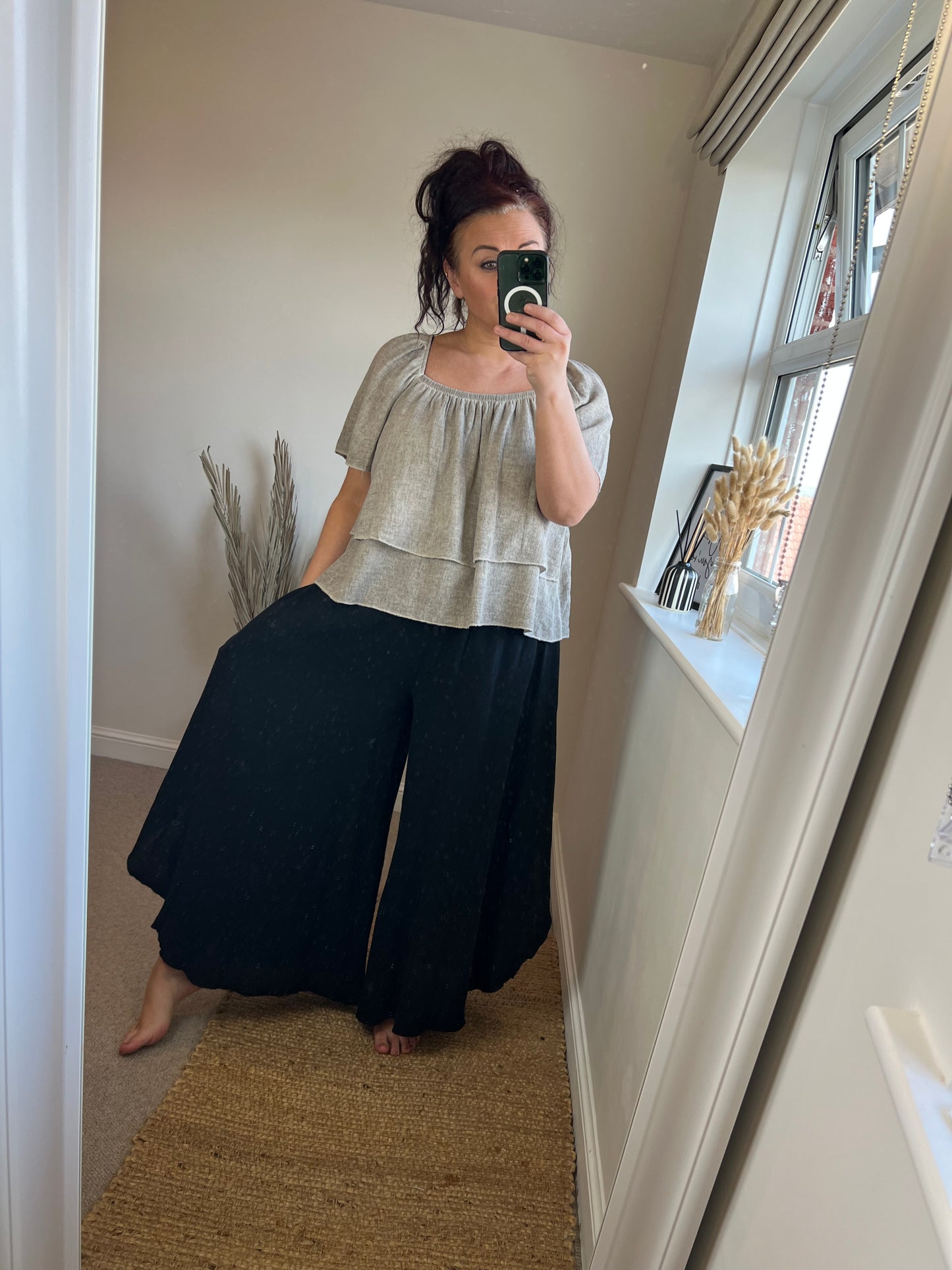 Linen Floaty Trousers - Black