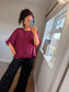 Cotton Ruffle Trim Top - Wine