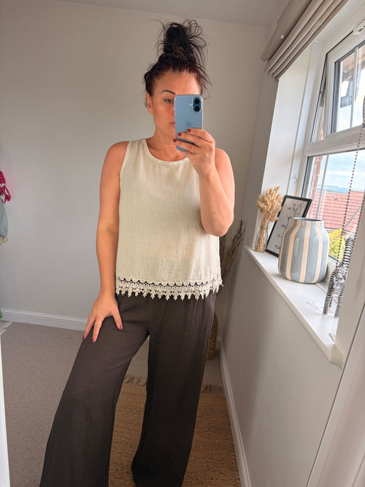 Crochet Trim Vest - Beige