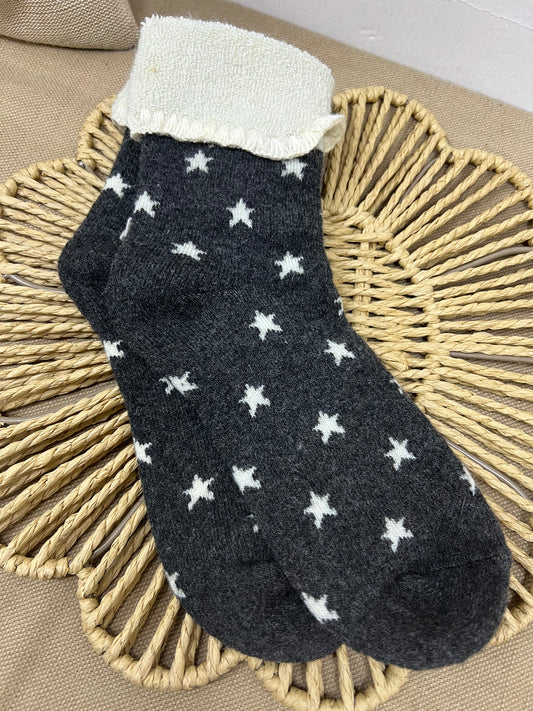 Cashmere Blend Chunky Star Socks - Charcoal
