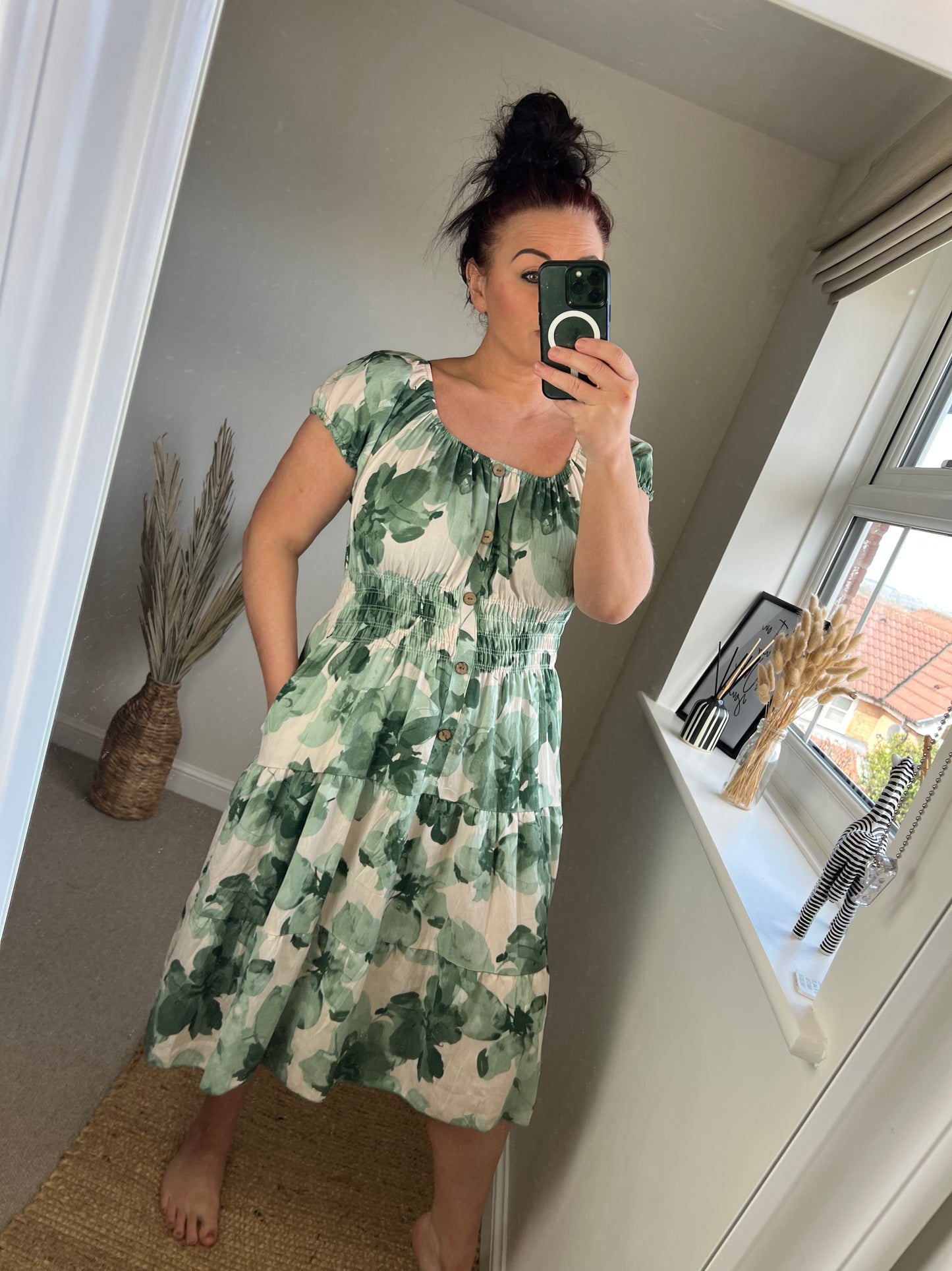 STEVIE Midi Button Dress - Khaki Floral