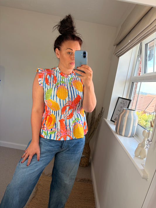 Shirred Peplum Top - Print