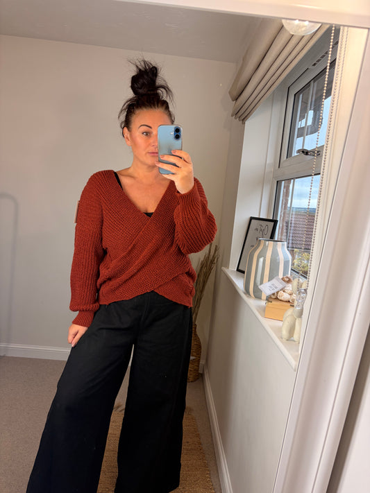 Chunky Knit Wrap Jumper - Rust