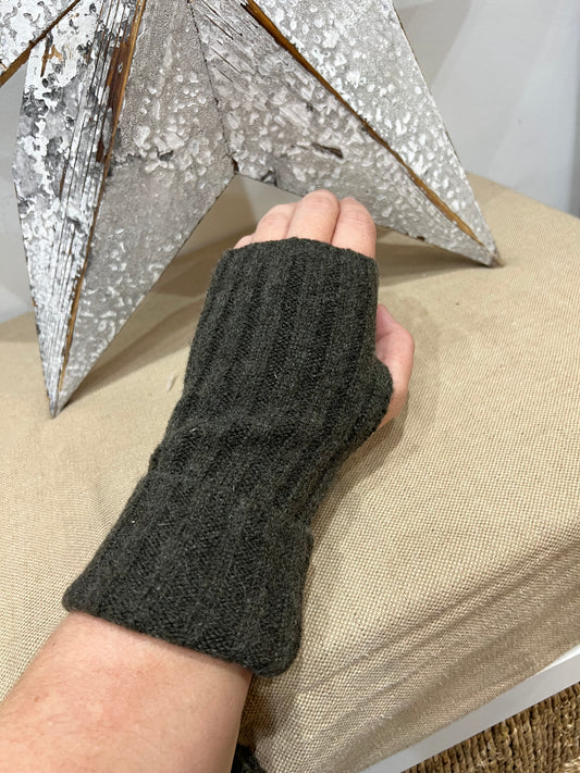 Cashmere Fingerless Gloves - Brown