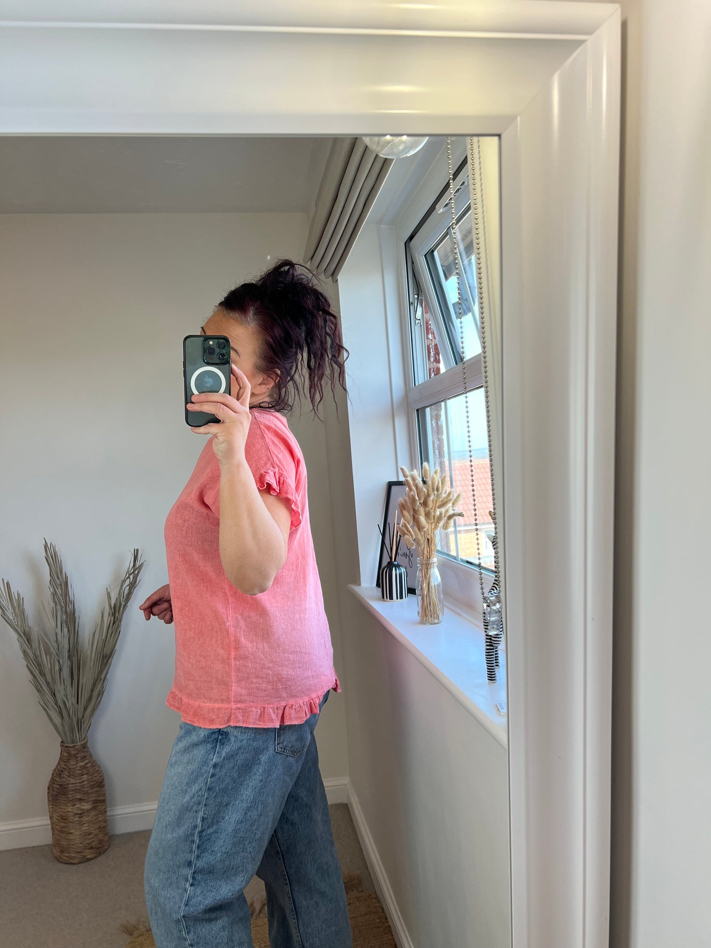 Washed Frill Top - Coral