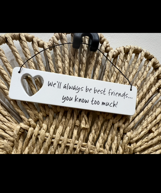 Wooden Hanging Signs - You Know Too Much