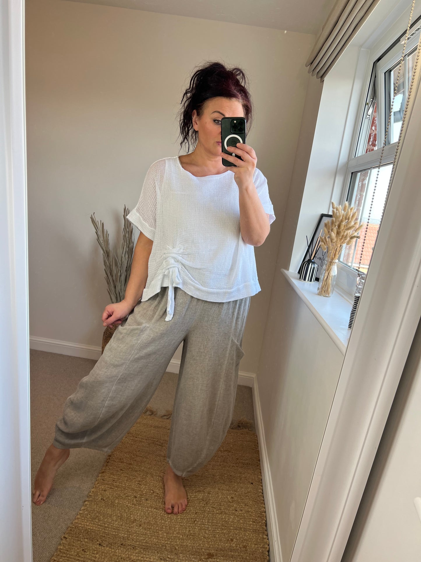 Barrel Leg Linen Trouser - Mocha