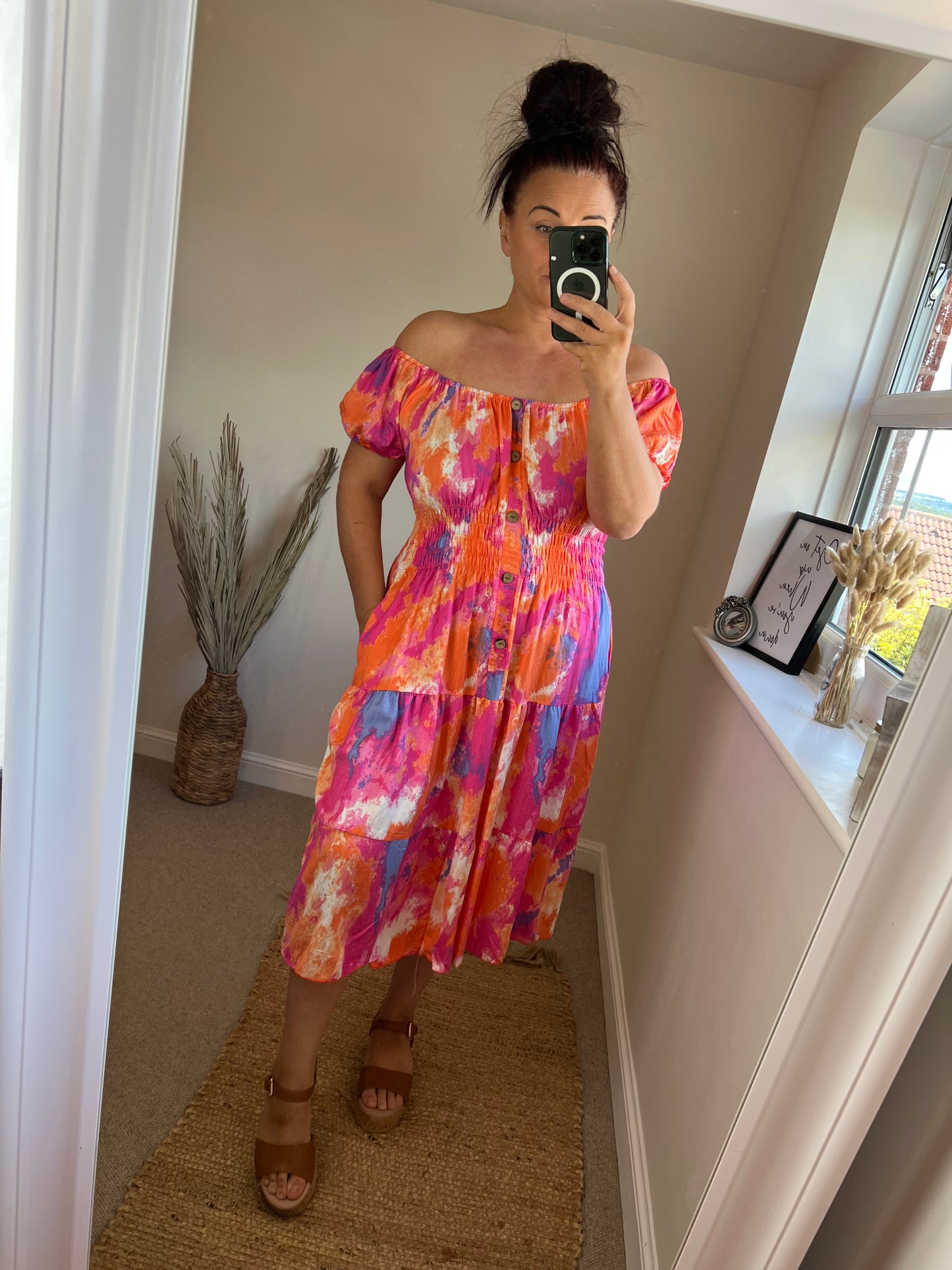 STEVIE Midi Button Dress with Pockets - Bright