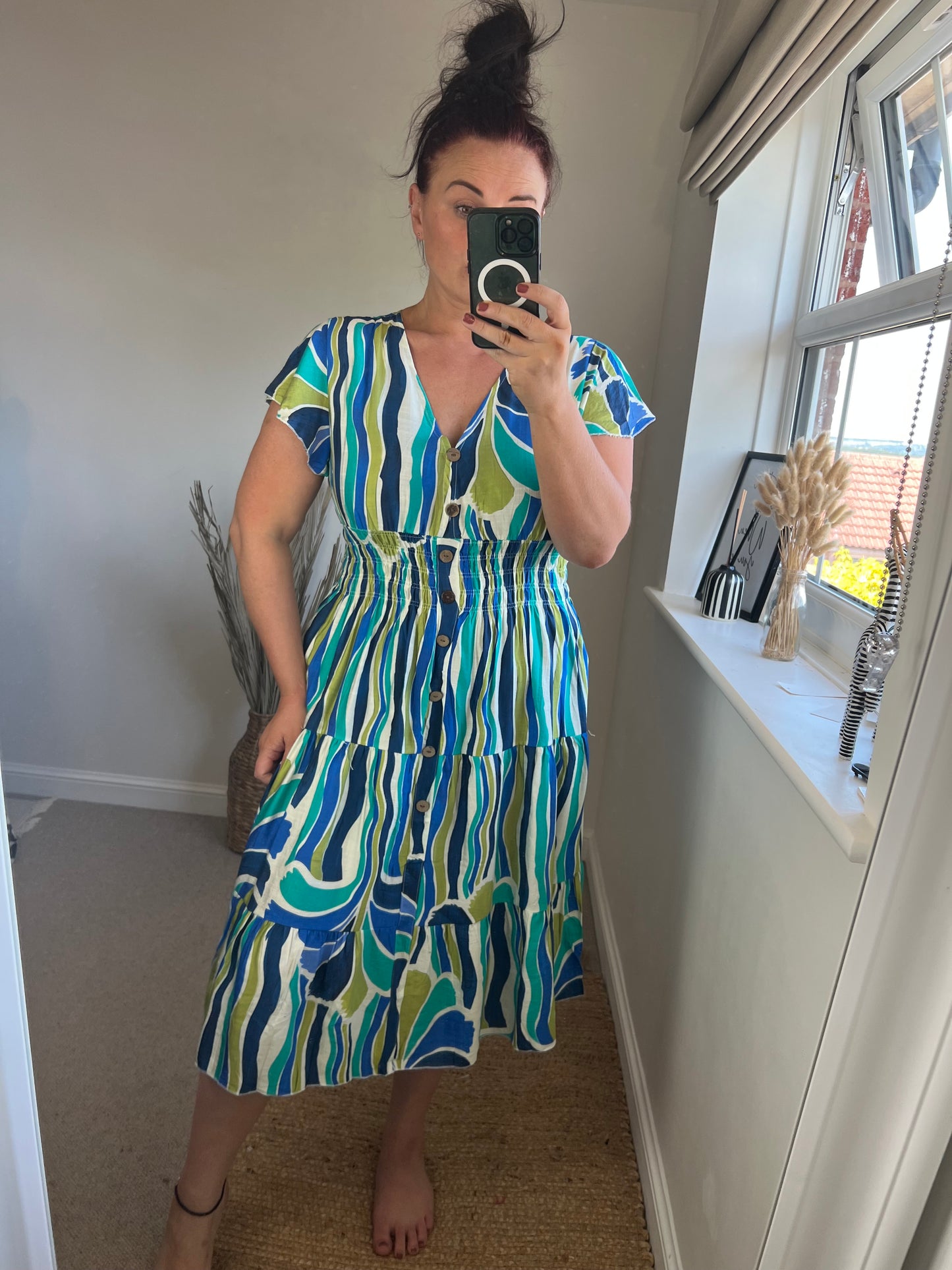 LOTTIE Midi Button Dress with Pockets - Multi