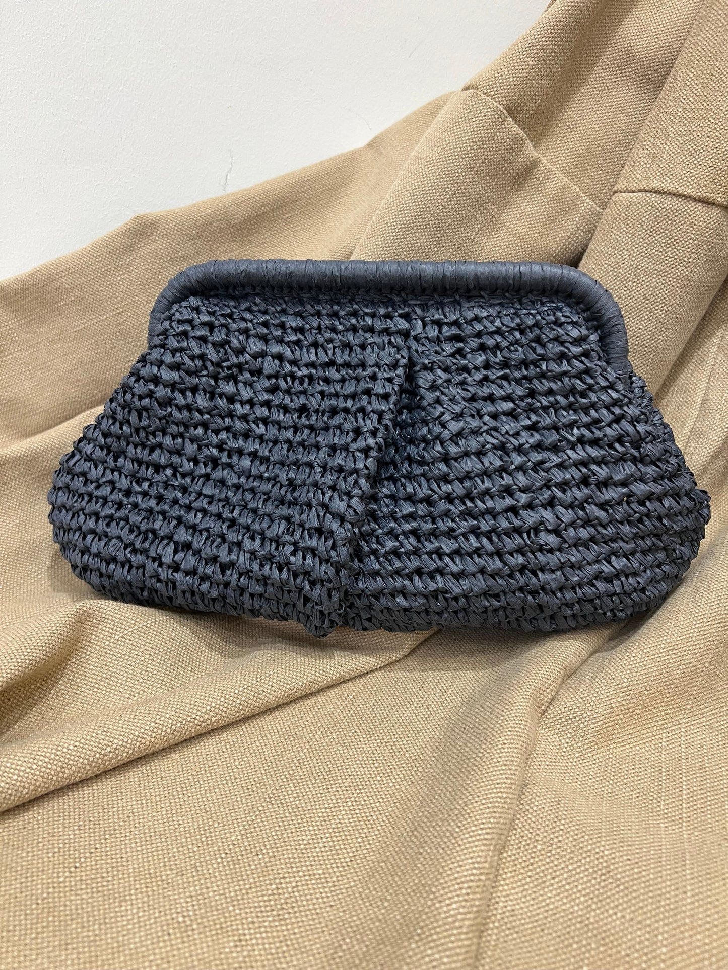 Straw Clutch Bag - Navy