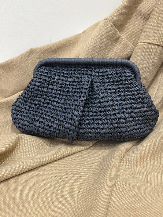 Straw Clutch Bag - Navy