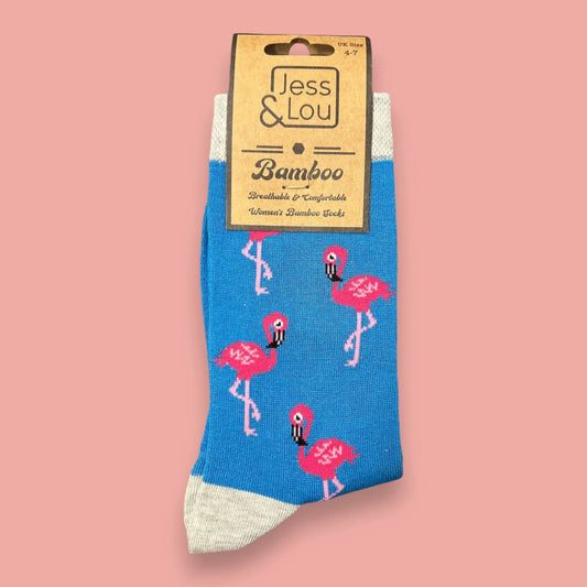 Jess & Lou Bamboo Socks - Flamingo Blue