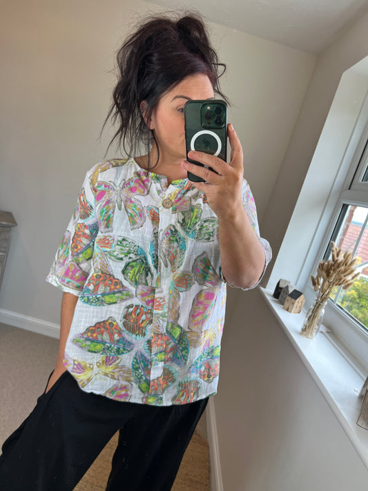 One Button Butterfly Top - White