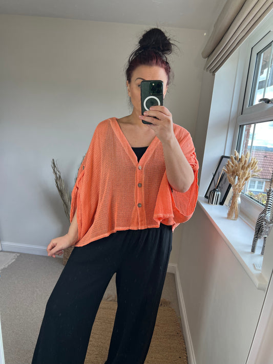 Waffle Button Top - Orange