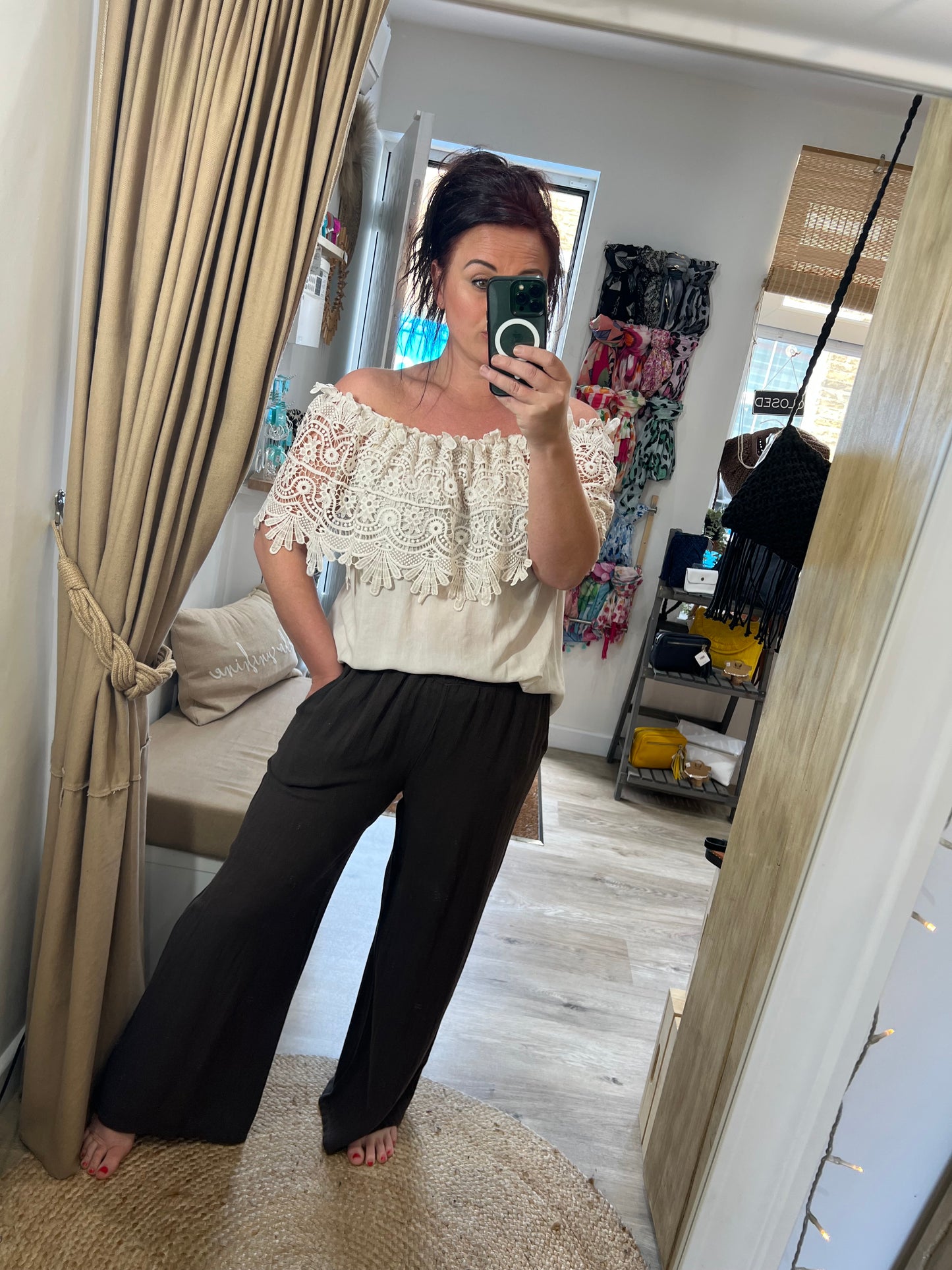 Lace Bardot Top - Cream