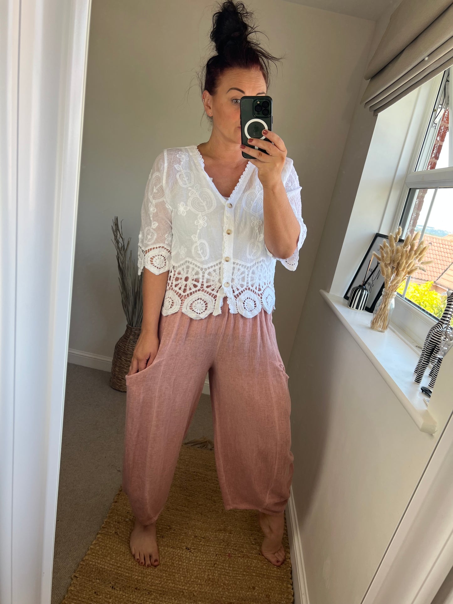 Barrel Leg Linen Trouser - Dusty Pink