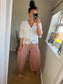 Barrel Leg Linen Trouser - Dusty Pink