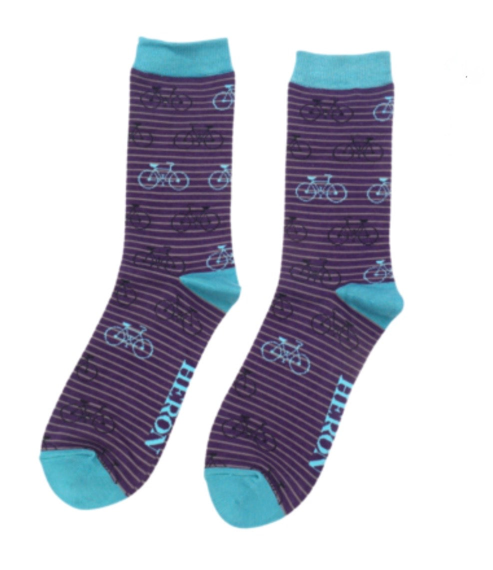 Men’s Mr Heron Bamboo Socks - Bikes Purple