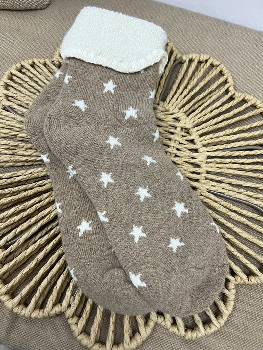 Cashmere Blend Chunky Star Socks - Beige