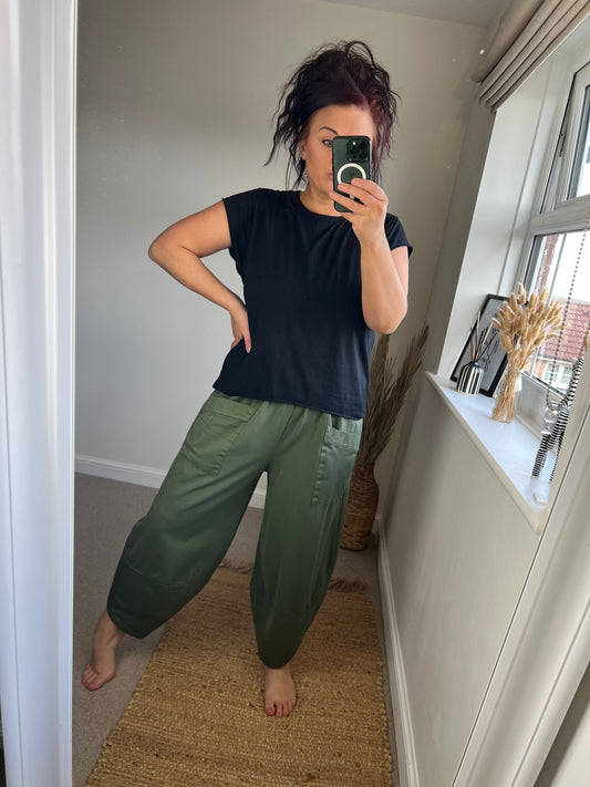 Jersey Barrel Leg Trousers - Khaki