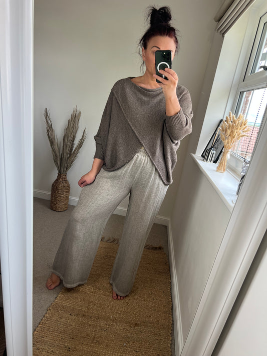 Wide Leg Linen Trousers - Mocha