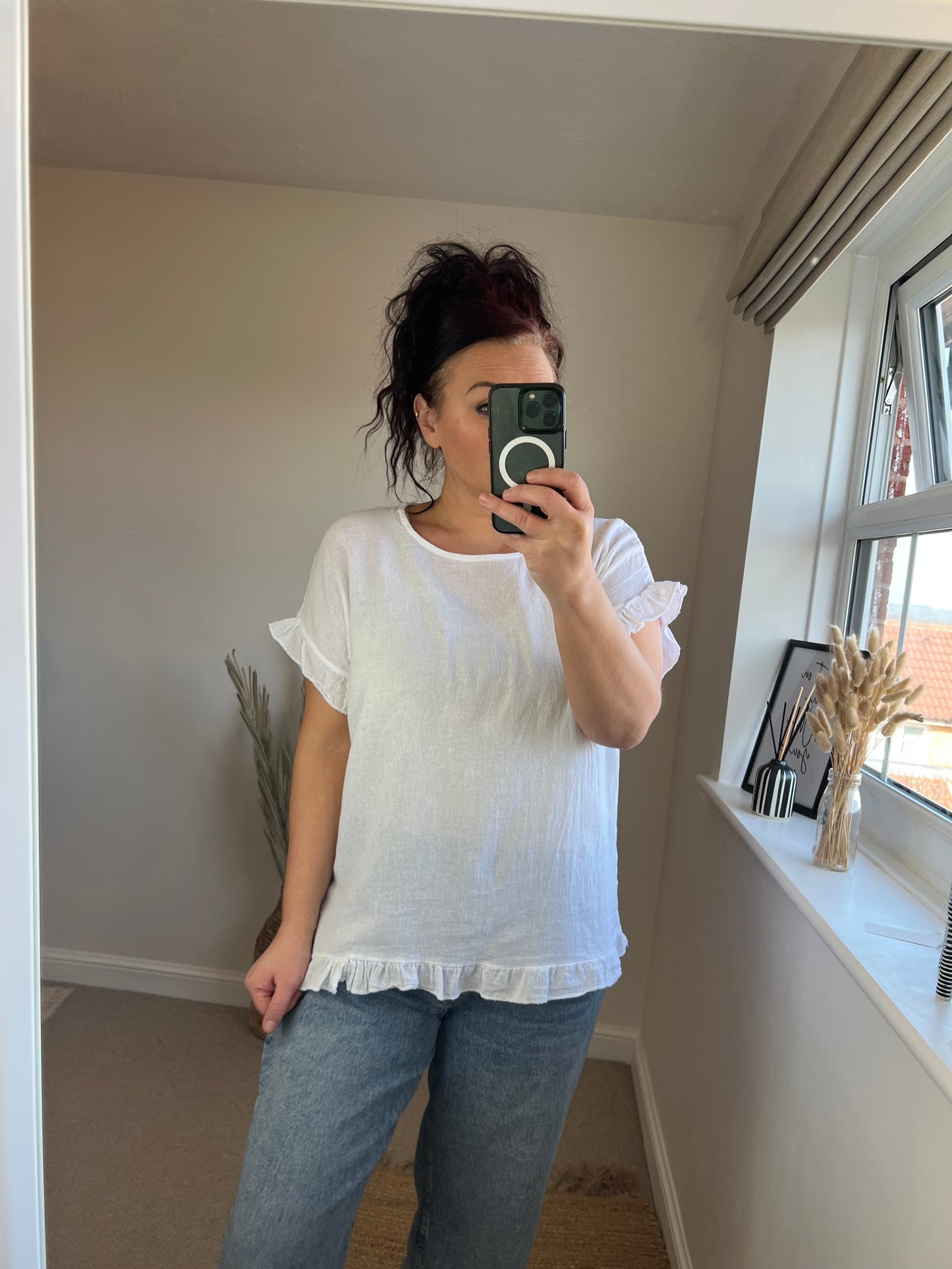 Washed Frill Top - White