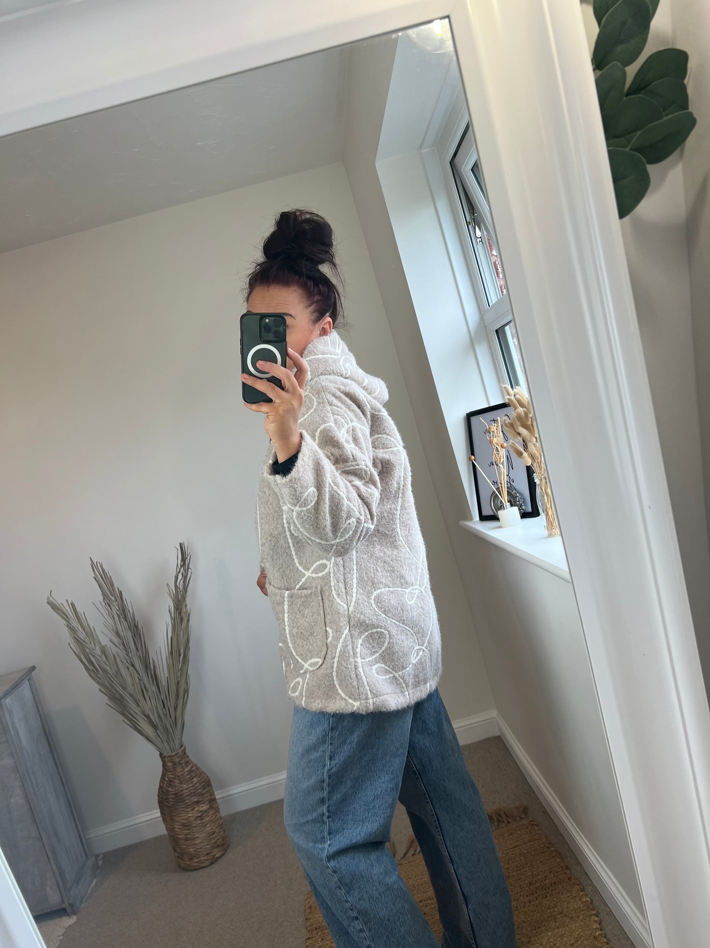 Hooded Embroidered Jacket - Beige