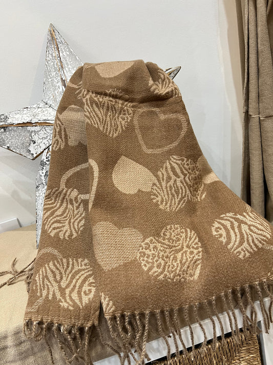 Medium Scarf - Animal Print Heart Tan