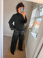 Faux Fur Cuffed Jumper - Black