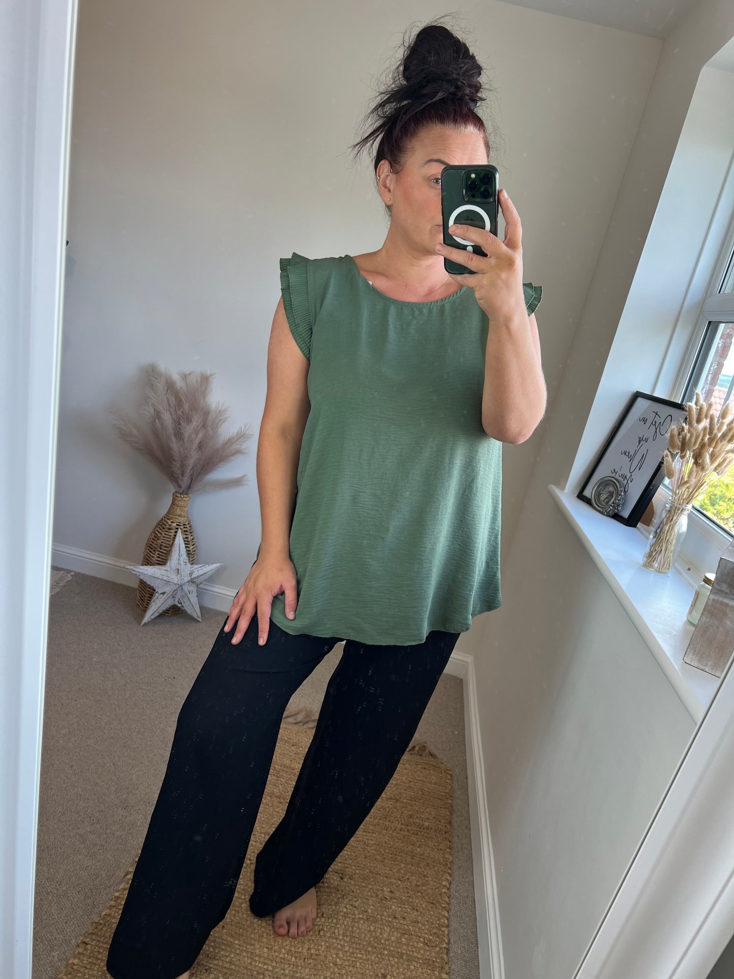 Ruffle Sleeve Top - Khaki