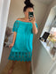 Acid Wash Bardot Dress - Aqua