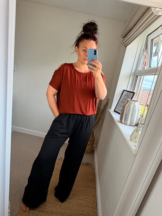 Cold Shoulder Studded Top - Rust
