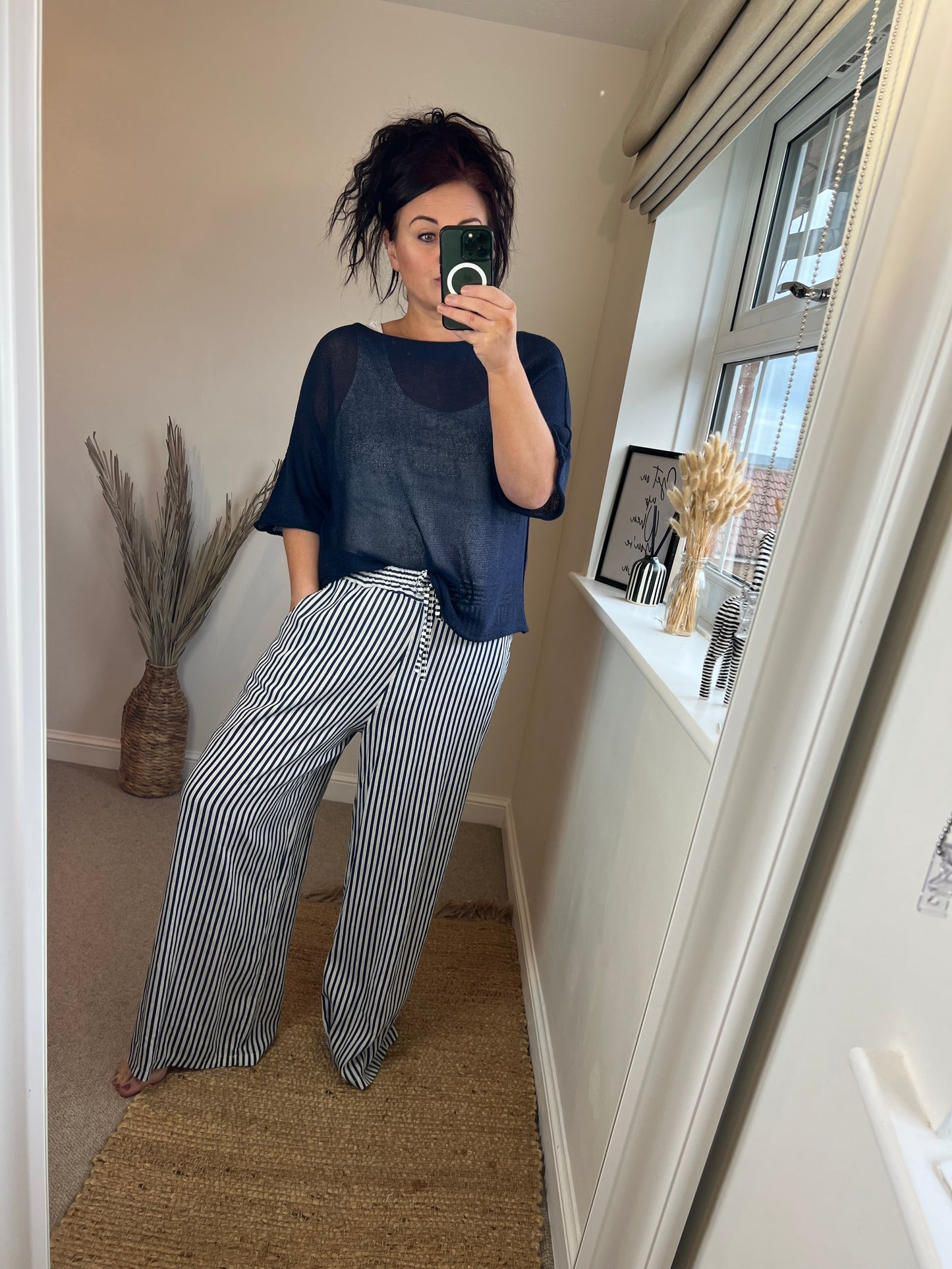 Linen Stripe Trousers - Navy