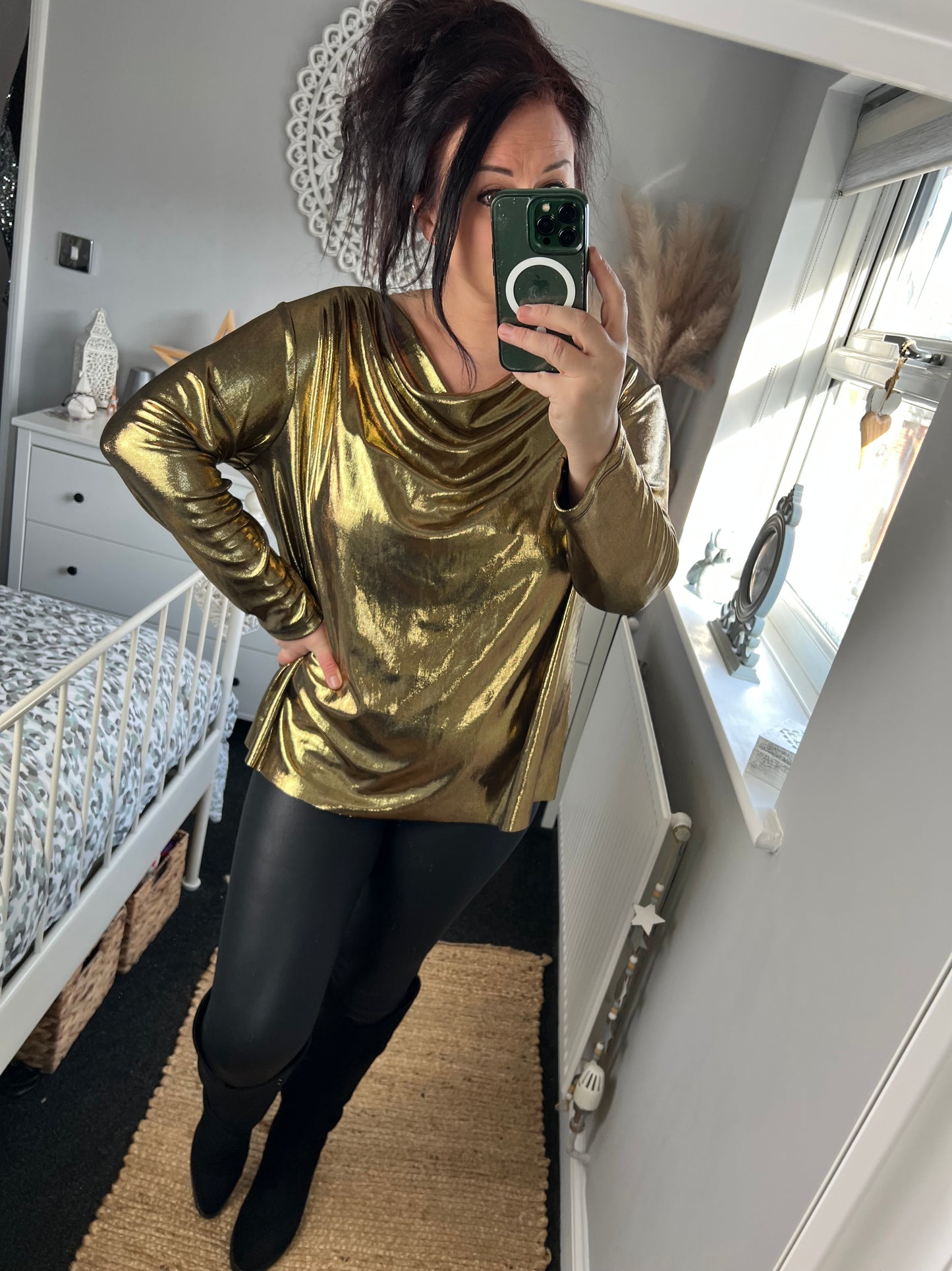 Metallic Scoop Neck Top - Gold