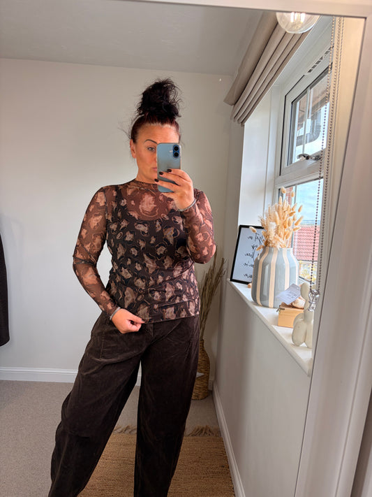 Mesh Layering Top - Leopard Brown