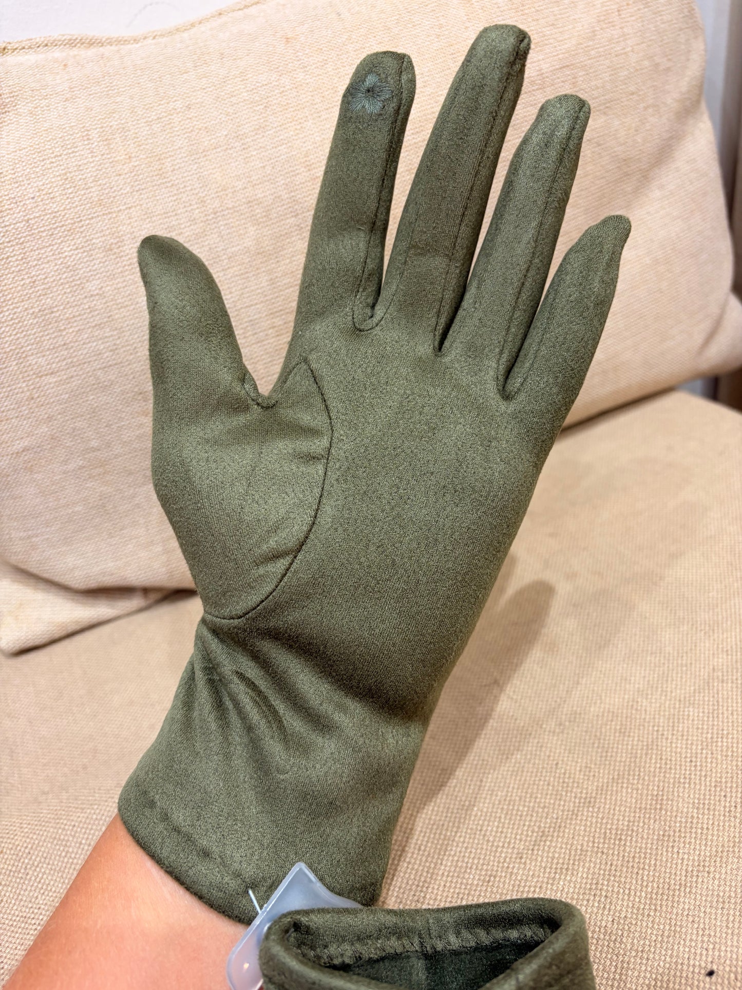 Faux Suede Gloves - Khaki