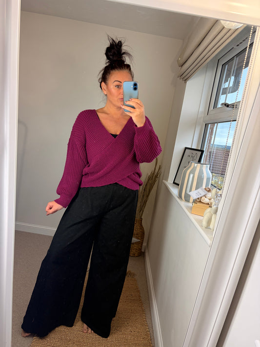 Chunky Knit Wrap Jumper - Magenta