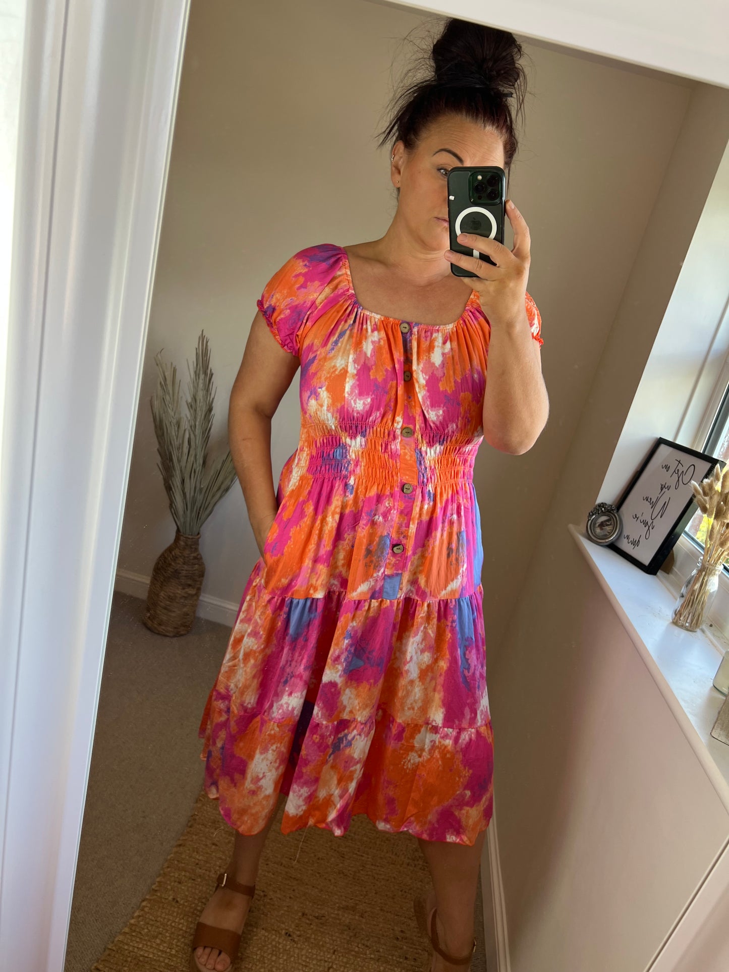 STEVIE Midi Button Dress with Pockets - Bright
