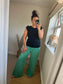 Wide Leg Linen Trousers - Aqua