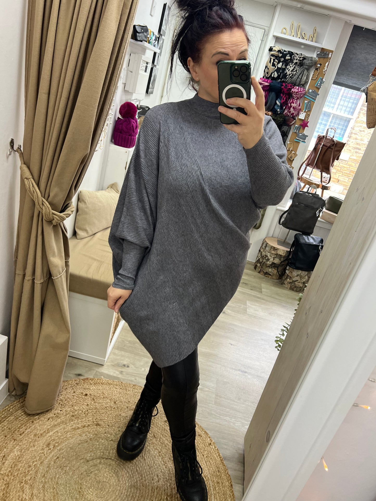 Asymmetrical Turtle Neck Jumper - Grey