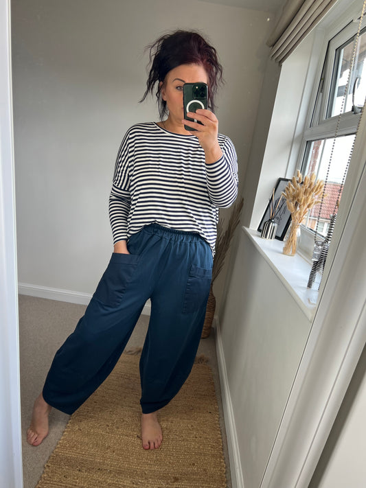 Jersey Barrel Leg Trousers - Navy